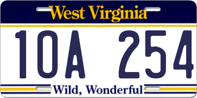 WV license plate 1OA254