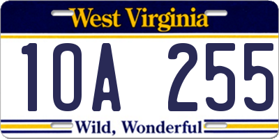 WV license plate 1OA255