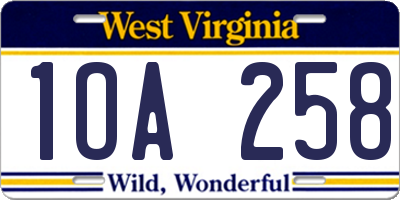WV license plate 1OA258