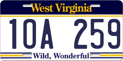 WV license plate 1OA259