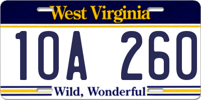 WV license plate 1OA260