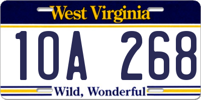 WV license plate 1OA268