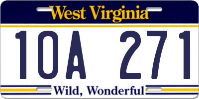 WV license plate 1OA271
