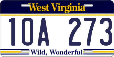 WV license plate 1OA273