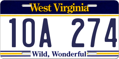 WV license plate 1OA274