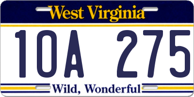 WV license plate 1OA275