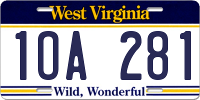 WV license plate 1OA281