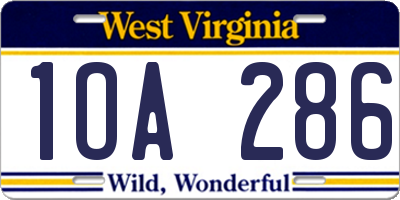 WV license plate 1OA286
