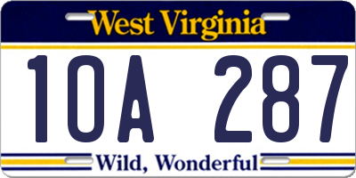 WV license plate 1OA287