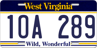 WV license plate 1OA289