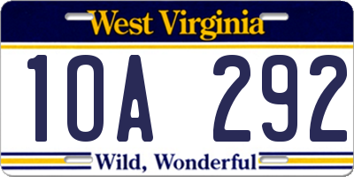 WV license plate 1OA292