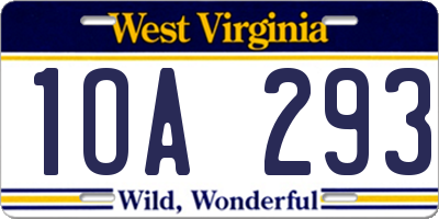 WV license plate 1OA293