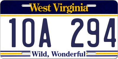WV license plate 1OA294