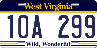 WV license plate 1OA299