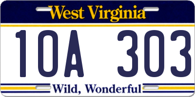 WV license plate 1OA303