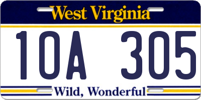 WV license plate 1OA305