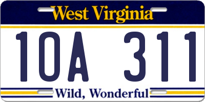 WV license plate 1OA311