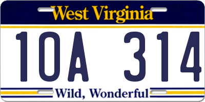 WV license plate 1OA314