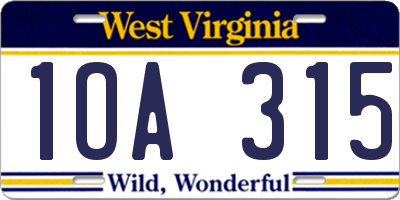 WV license plate 1OA315