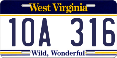 WV license plate 1OA316