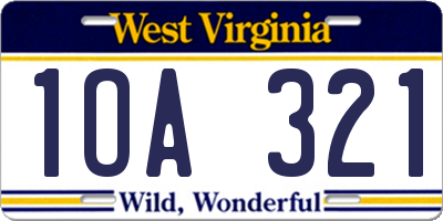 WV license plate 1OA321