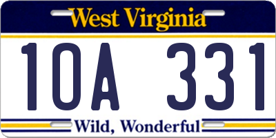 WV license plate 1OA331