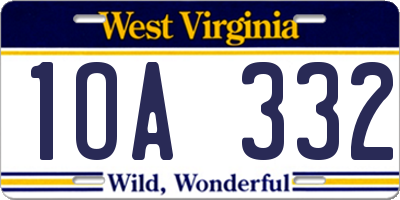 WV license plate 1OA332