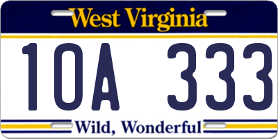 WV license plate 1OA333