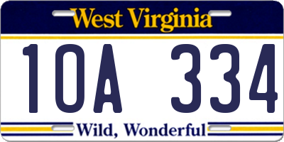 WV license plate 1OA334