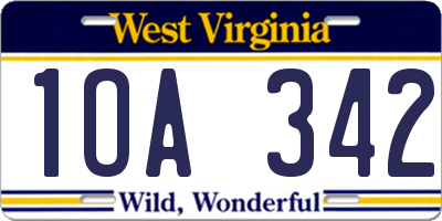 WV license plate 1OA342