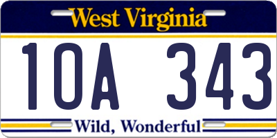 WV license plate 1OA343