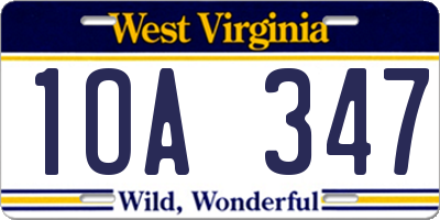 WV license plate 1OA347