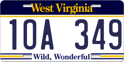 WV license plate 1OA349