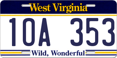 WV license plate 1OA353