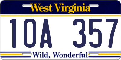 WV license plate 1OA357