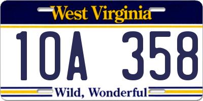 WV license plate 1OA358