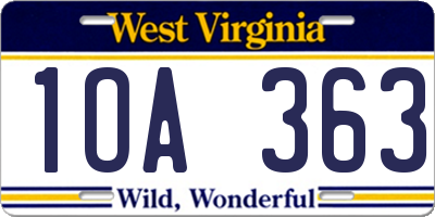 WV license plate 1OA363