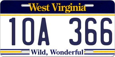 WV license plate 1OA366