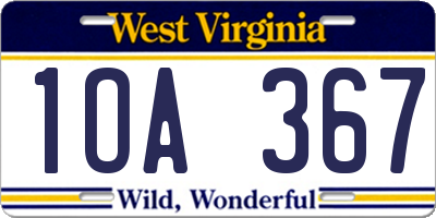 WV license plate 1OA367