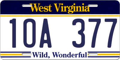 WV license plate 1OA377