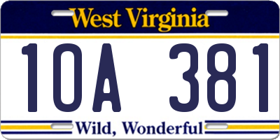 WV license plate 1OA381