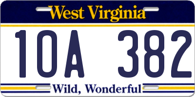 WV license plate 1OA382