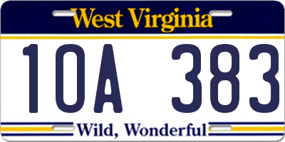 WV license plate 1OA383