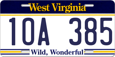 WV license plate 1OA385