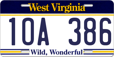 WV license plate 1OA386