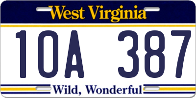 WV license plate 1OA387
