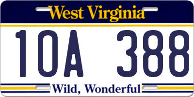 WV license plate 1OA388