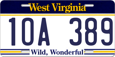 WV license plate 1OA389