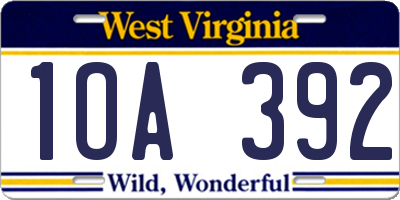WV license plate 1OA392