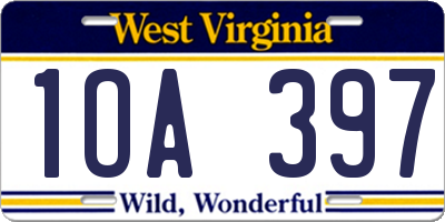 WV license plate 1OA397